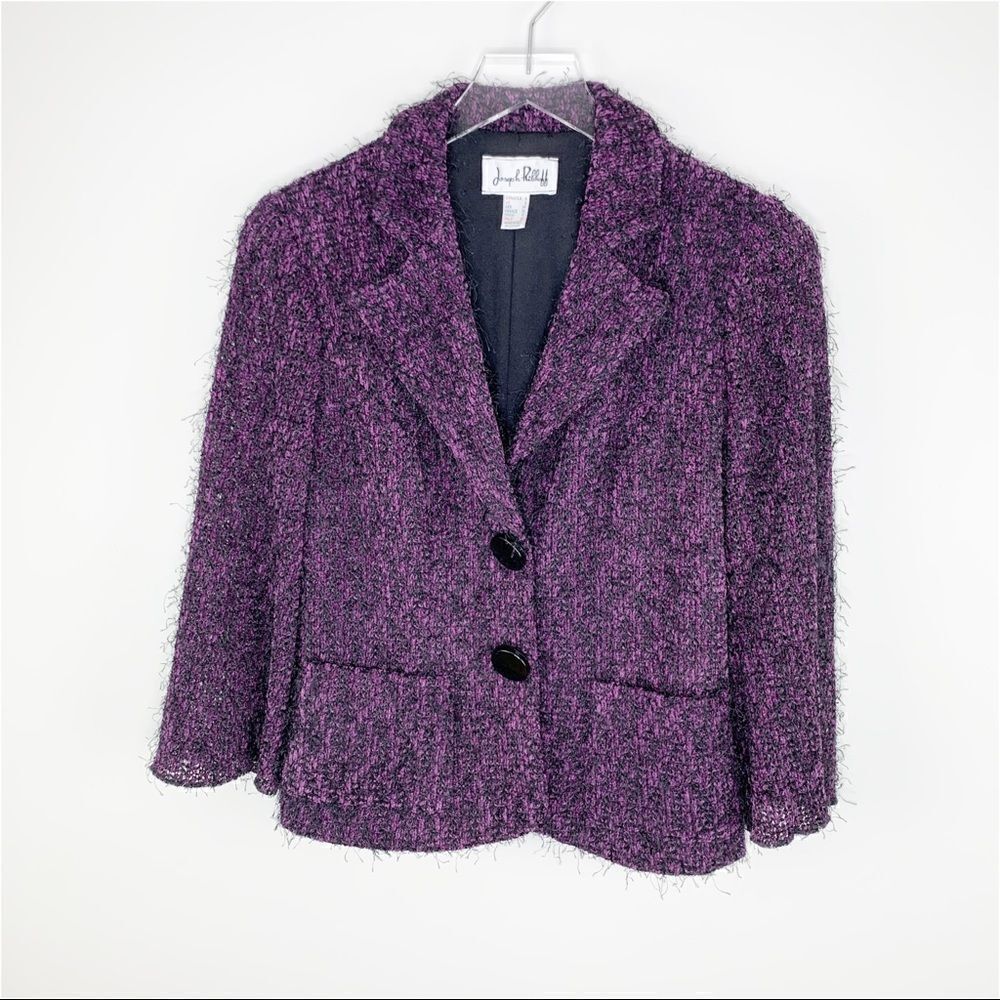 Joseph Ribkoff Purple Eyelash Boucle Blazer Jacket w/Knit Bell Sleeves‎ Sz 6